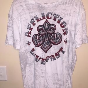 LIVE FAST Affliction White and Red Shirt